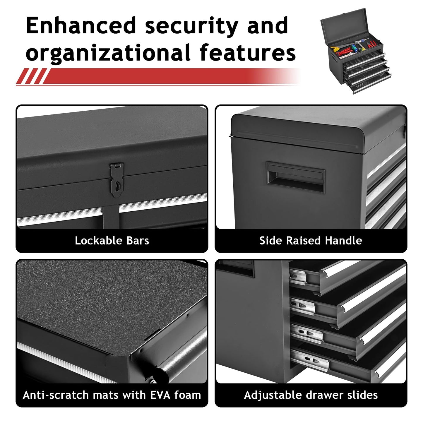 Rolling Tool Chest – 5 Drawer Metal Tool Cabinet – Detachable Top Box – Lockable Wheels – Garage Workshop Storage Cart – Tool Organizer