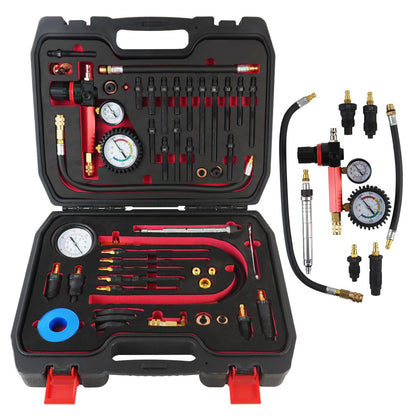 Engine Compression & Leak Down Tester Kit – 47PCS Dual Gauge Compression Tester – Petrol & Diesel Cylinder Leak Test Tool – Automotive Engine Diagnostic Set – HDI TDCi Pumpe Duse Compatible