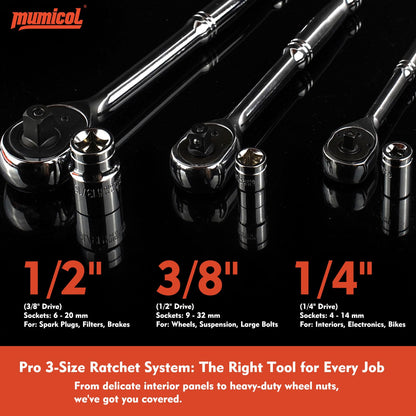 Mechanic Tool Set – 320PCS Socket & Hand Tool Kit – 1/4" 3/8" 1/2" Drive – 72-Tooth Ratchet – Metric & SAE – Automotive Repair Set