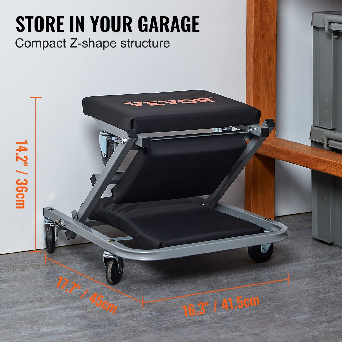 Z Creeper Seat – 2-in-1 Mechanic Creeper – 36" Low Profile Garage Seat – 300LB Capacity – Rolling Workshop Creeper – Automotive Repair Stool