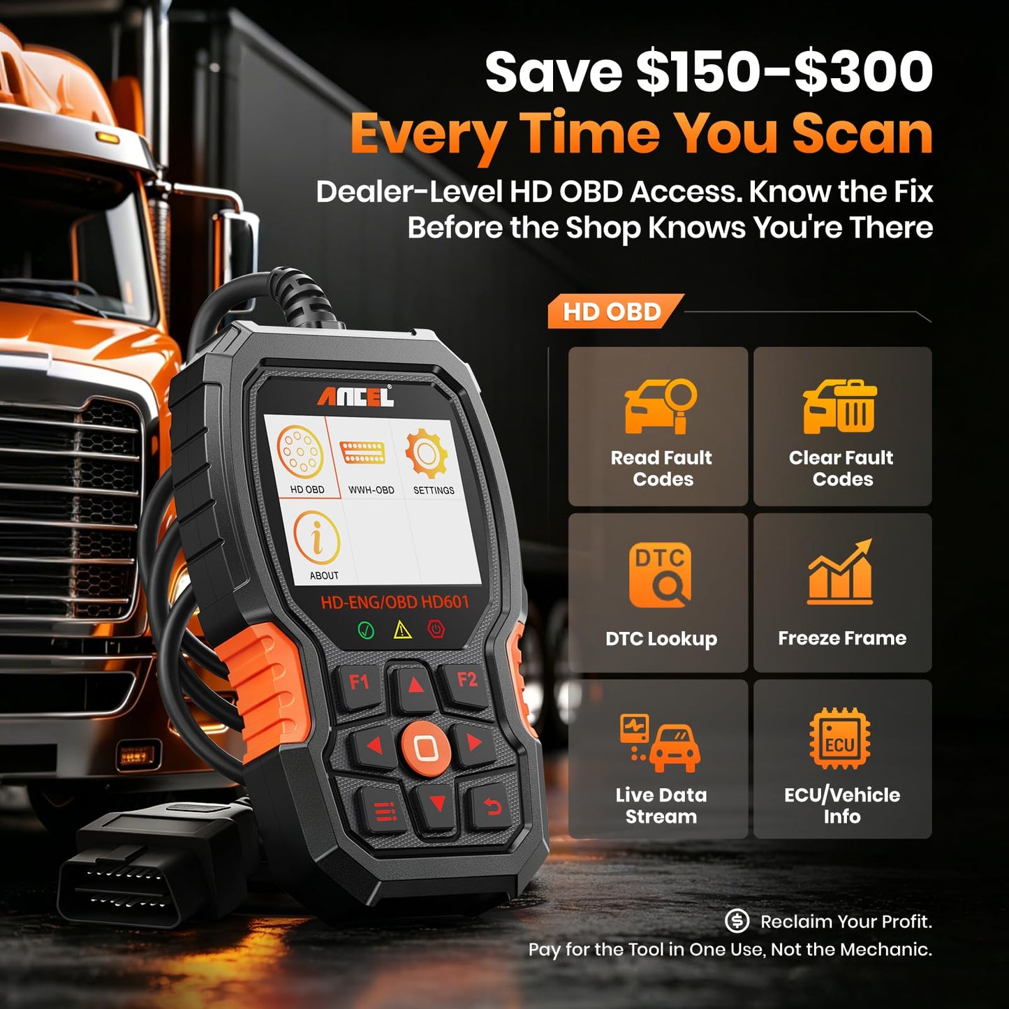 Car Circuit Tester & Heavy Duty Truck Scanner Kit – Automotive Electrical Test Tool – Vehicle Diagnostic Code Reader – System Scan & Live Data Tool