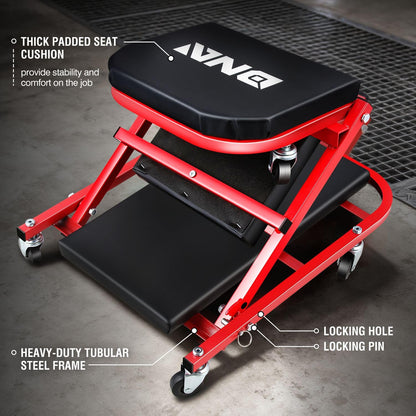 Rolling Creeper Seat – 2-in-1 Foldable Mechanic Creeper – 40" Garage Stool – 150kg Capacity – 6 Wheel Workshop Seat – Automotive Repair Tool