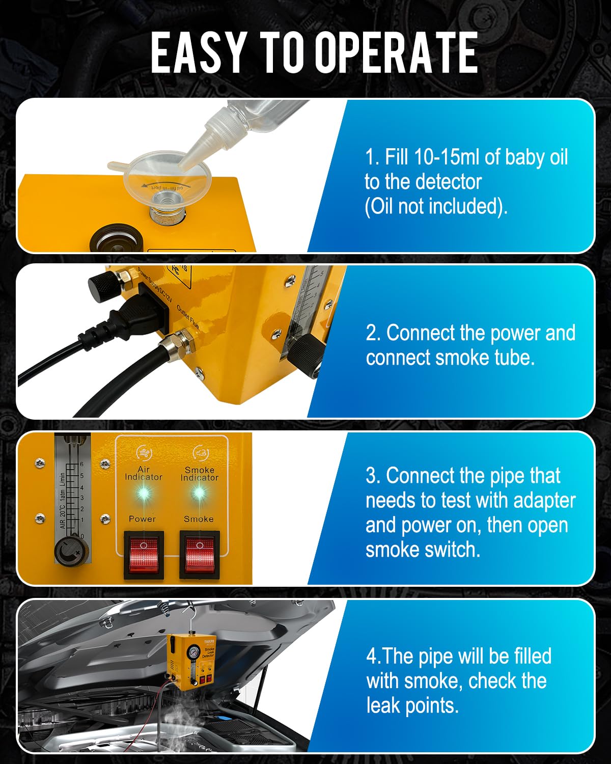 Automotive Smoke Leak Detector – Built-in Air Compressor – EVAP Vacuum Fuel System Leak Tester – Car Diagnostic Smoke Machine – Professional Leak Detection Tool