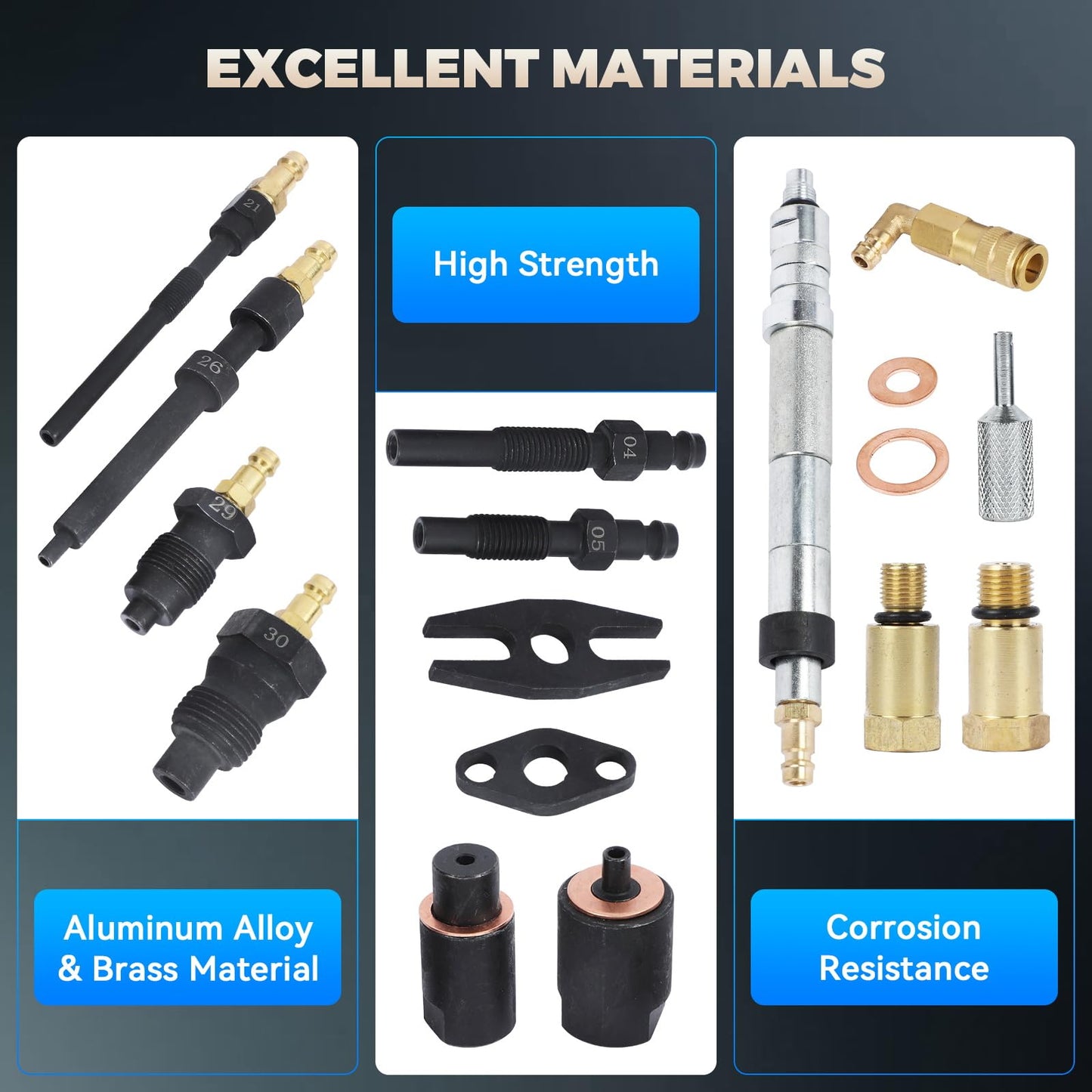 Diesel & Petrol Engine Compression Tester Kit – 47PCS Cylinder Leak Down Diagnostic Tool – Dual Gauge Compression Gauge – HDI TDCi Pumpe Duse Engine Test Kit – Automotive Maintenance Tool