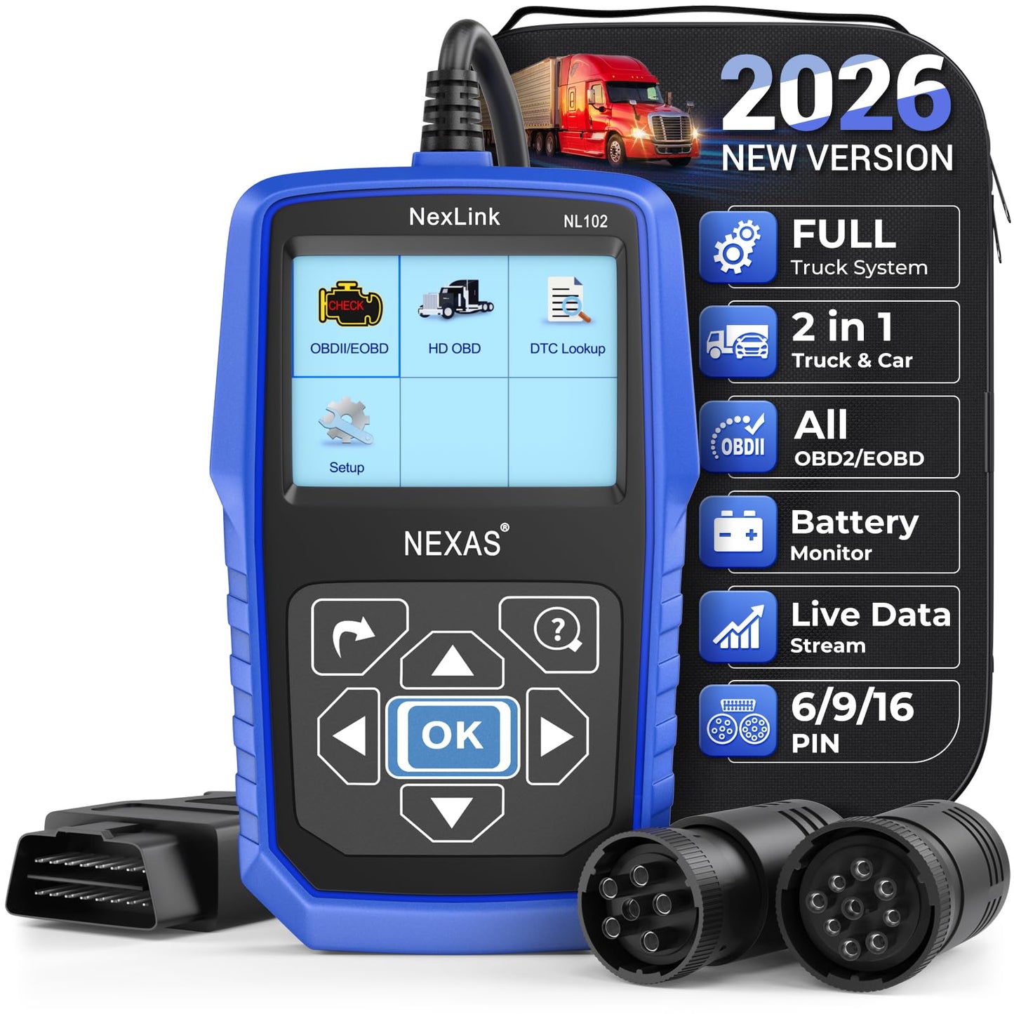 Heavy Duty Truck Diagnostic Scanner – Diesel Truck Code Reader – Live Data & DTC Lookup – J1939/J1708 Protocol – Cummins Freightliner Detroit PACCAR – Class 4-8 Trucks