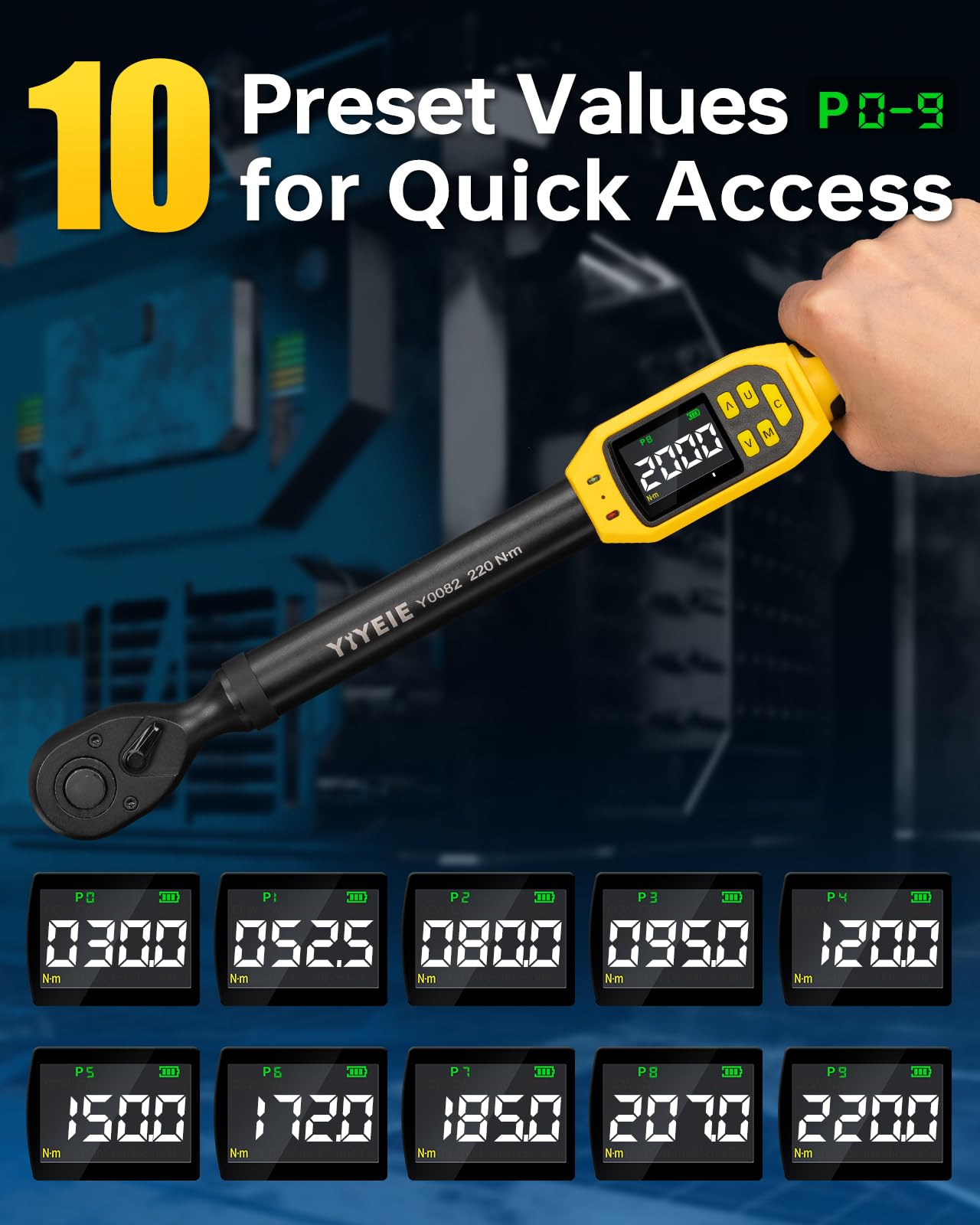 Digital Torque Wrench – 1/2" Drive – 8.5-160 ft-lb / 10-220 N·m – ±1% Accuracy – LED & Buzzer Alert – Socket Set – Automotive Repair Tool