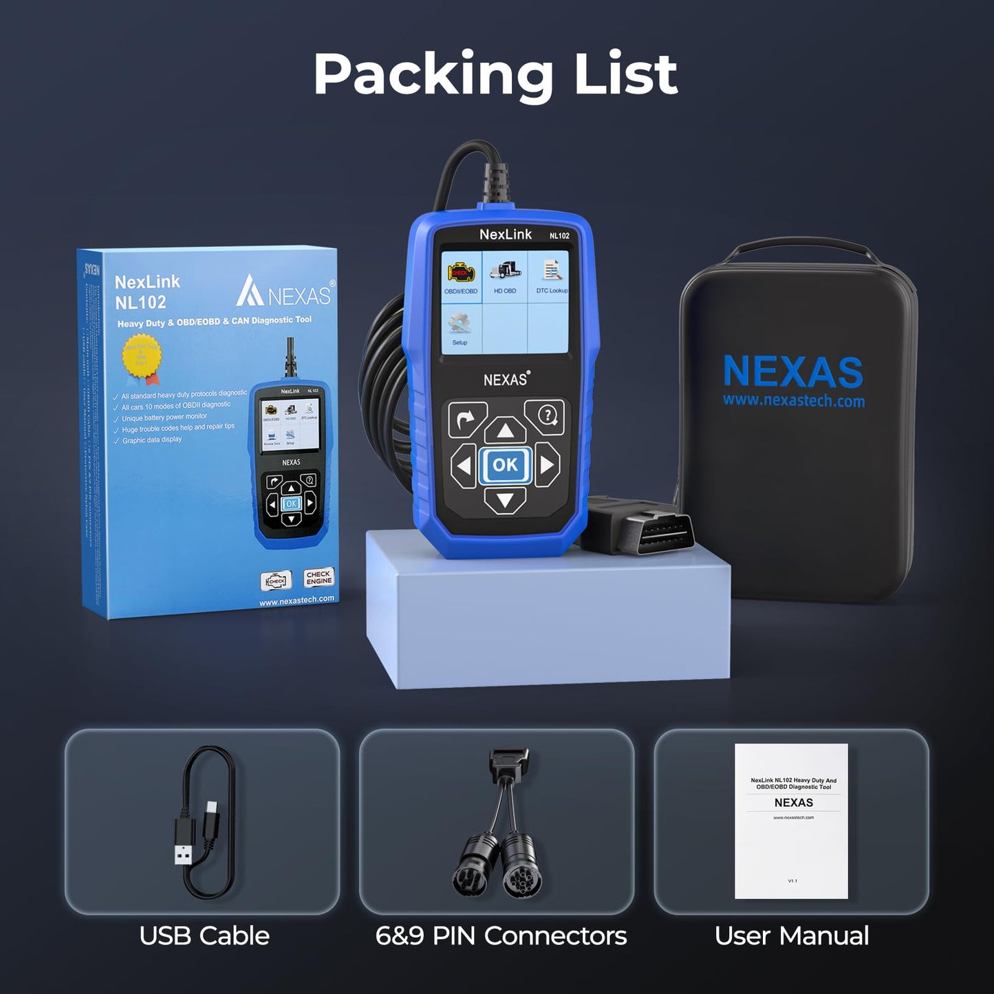 Heavy Duty Truck Diagnostic Scanner – Diesel Truck Code Reader – Live Data & DTC Lookup – J1939/J1708 Protocol – Cummins Freightliner Detroit PACCAR – Class 4-8 Trucks