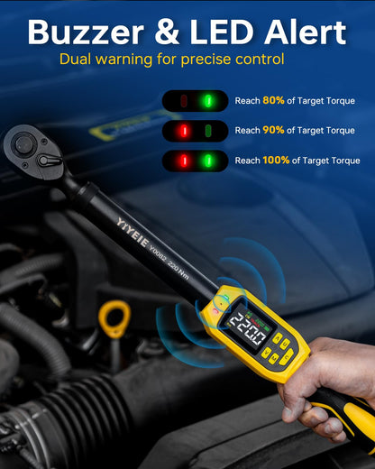 Digital Torque Wrench – 1/2" Drive – 8.5-160 ft-lb / 10-220 N·m – ±1% Accuracy – LED & Buzzer Alert – Socket Set – Automotive Repair Tool