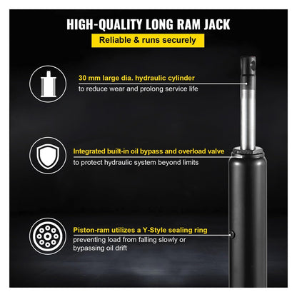 Hydraulic Engine Hoist Jack – 8 Ton Long Ram – Cherry Picker Lift Cylinder – Manual Pump Garage Shop Crane & Car Lifting Tool