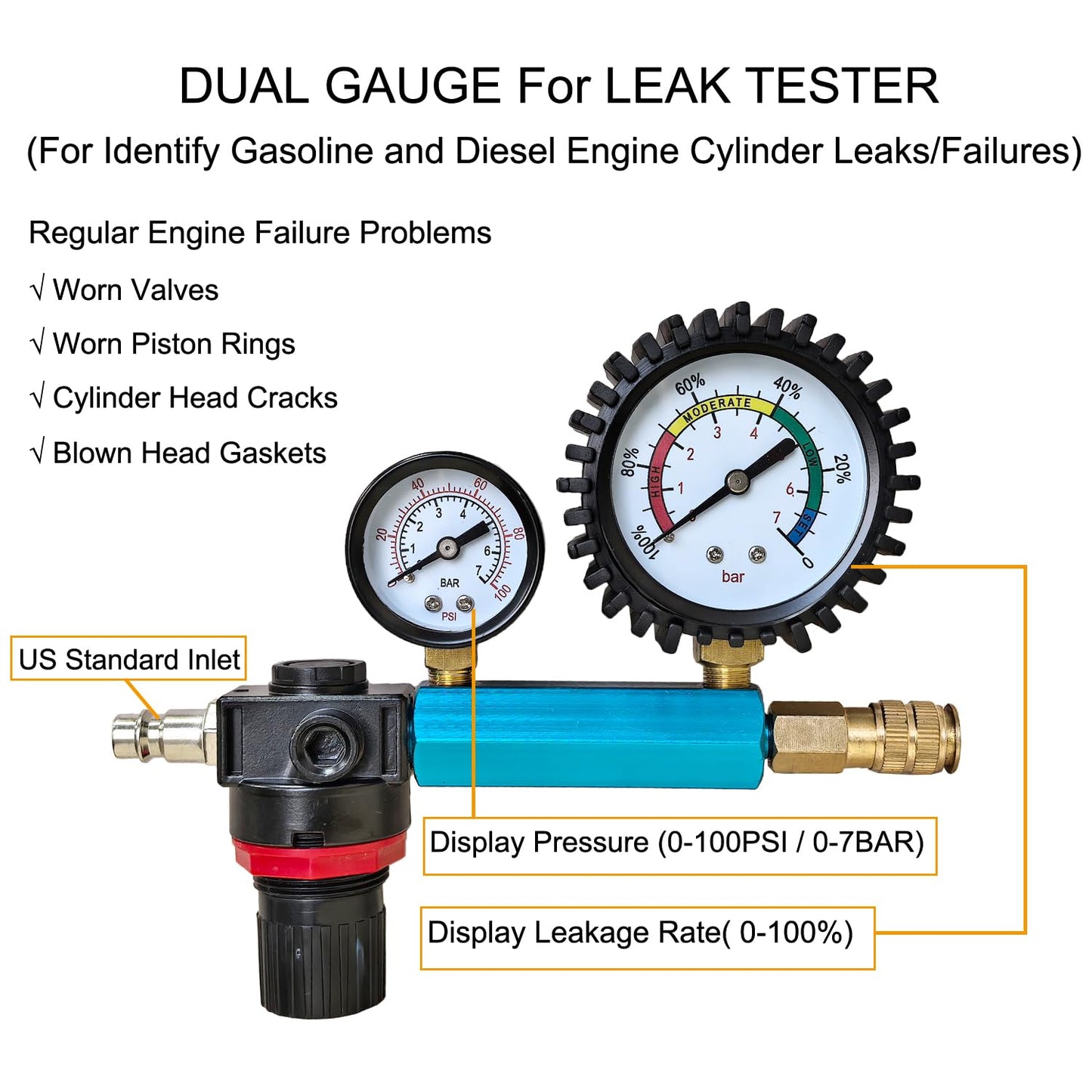 Engine Compression & Leak Down Tester Kit – Diesel & Petrol Diagnostic Tool – Dual Gauge Cylinder Pressure Tester – Automotive Engine Maintenance Scan Kit