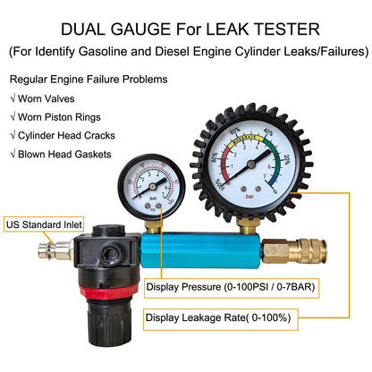 Engine Compression & Leak Down Tester Kit – Diesel & Petrol Diagnostic Tool – Dual Gauge Cylinder Pressure Tester – Automotive Engine Maintenance Scan Kit
