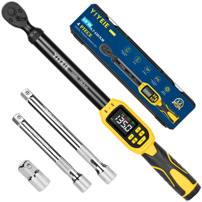 Digital Torque Wrench – 3/8" Drive – 5-99.5 ft-lb – ±1% Accuracy – Smart Alert – Electric Torque Tool – Extension Bars – Automotive Repair