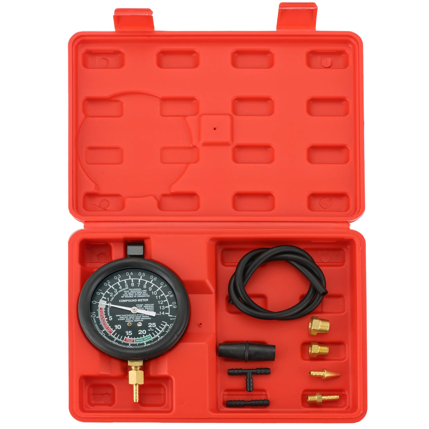 Fuel Pump & Vacuum Tester Gauge Kit – Carburetor Pressure Diagnostic Tool – Fuel System Leakage Tester – Automotive Vacuum & Pressure Test Kit