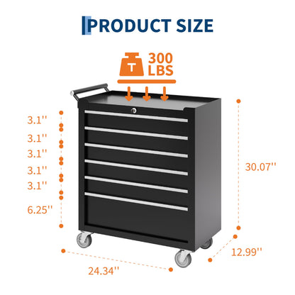 Rolling Tool Chest – 6 Drawer Tool Cabinet – Lockable Wheels – Drawer Liners – Portable Garage Workshop Storage Cart – Metal Tool Organizer