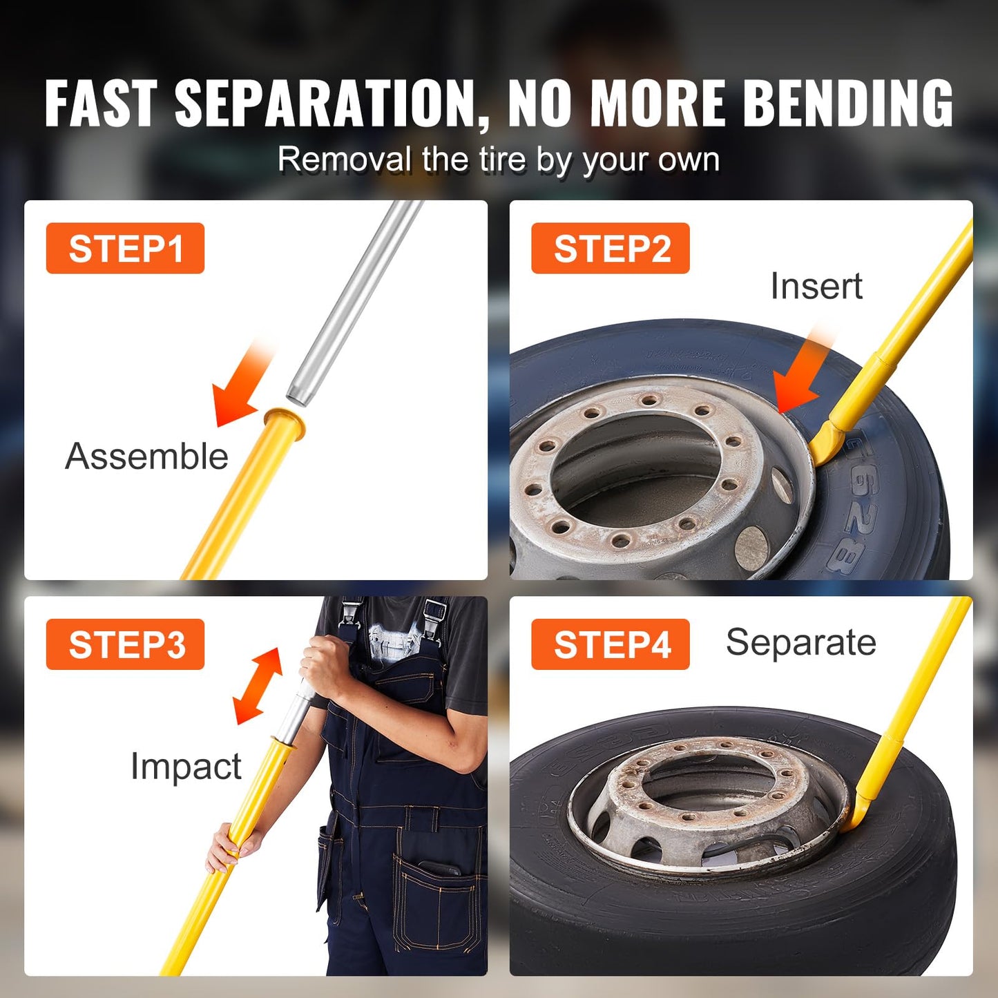 Tire Bead Breaker Slide Hammer – 46.3" Heavy Duty Steel – Tire Removal Tool – Car Truck Trailer Tire Changing Tool – Portable Impact Bead Breaker