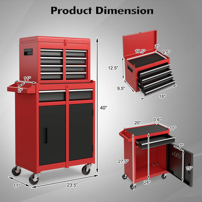 Rolling Tool Chest – 5 Drawer Tool Box – Lockable Wheels – Sliding Drawers – Detachable Top – Adjustable Shelf – Garage Workshop Storage Cabinet