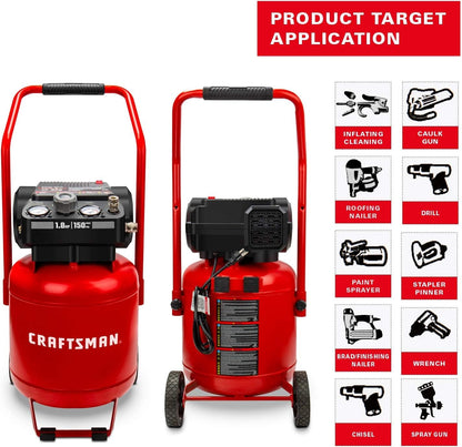 Air Compressor – 10 Gallon – 150 PSI Max – 1.8 HP – Oil-Free Portable Compressor – 4 CFM @ 90 PSI – 120V – Garage & Auto Repair Tool