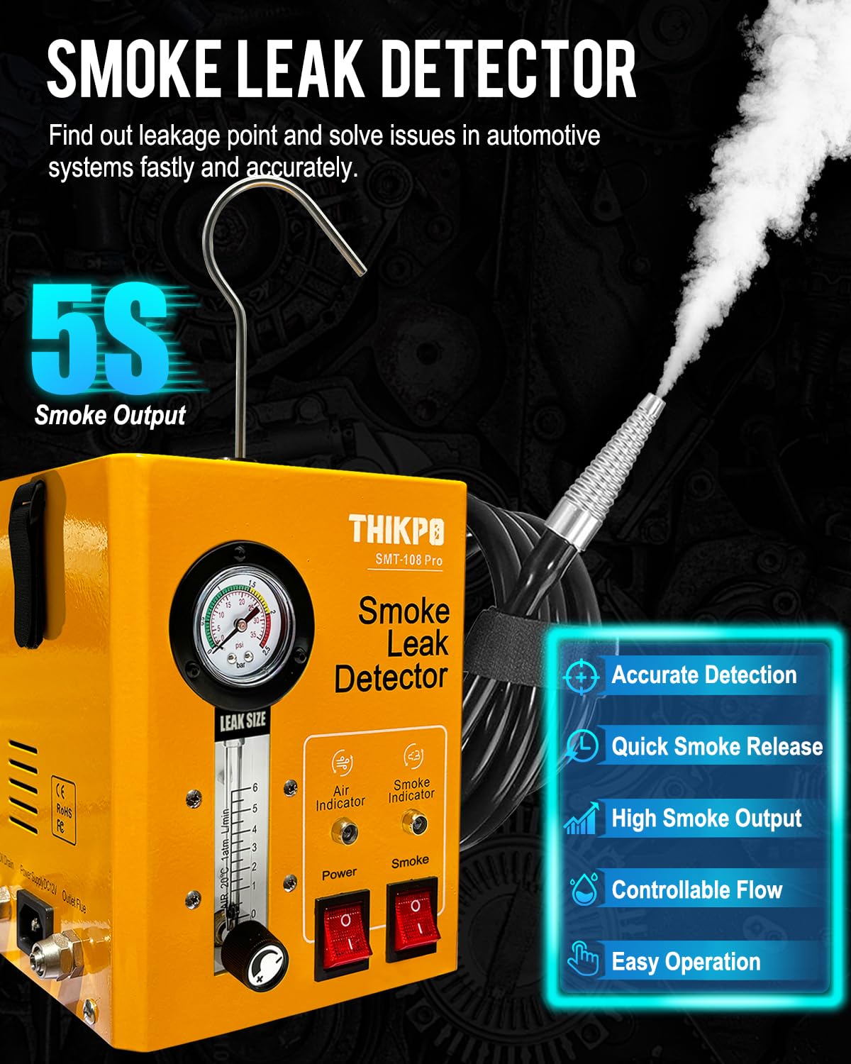 Automotive Smoke Leak Detector – Built-in Air Compressor – EVAP Vacuum Fuel System Leak Tester – Car Diagnostic Smoke Machine – Professional Leak Detection Tool