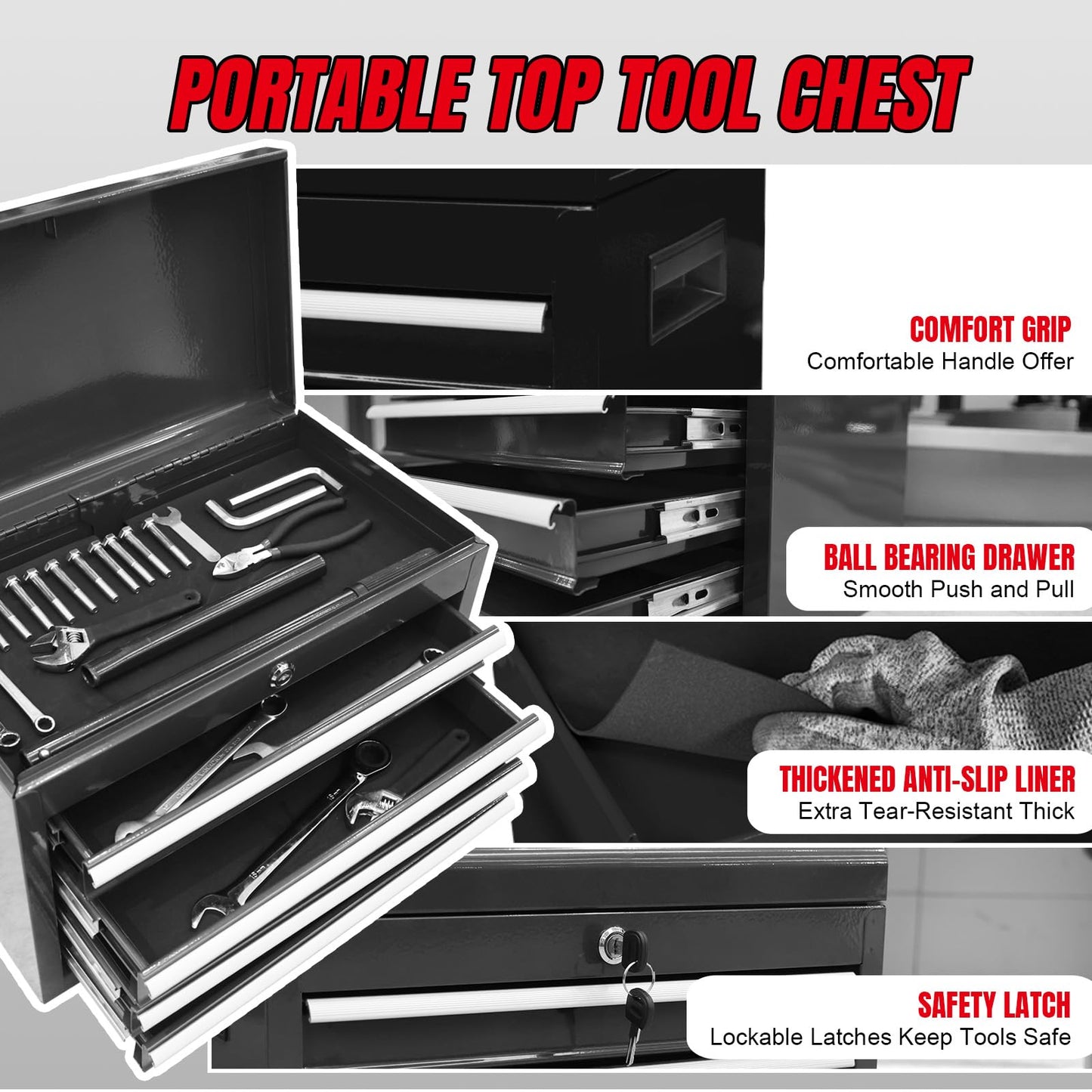 Rolling Tool Chest – 5 Drawer Metal Tool Box – Lockable Wheels – Removable Top Cabinet – Adjustable Shelf – Garage Workshop Storage Cabinet