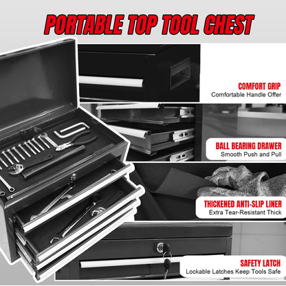 Rolling Tool Chest – 5 Drawer Metal Tool Box – Lockable Wheels – Removable Top Cabinet – Adjustable Shelf – Garage Workshop Storage Cabinet