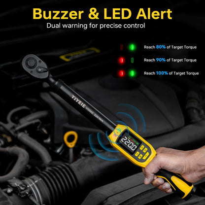 Digital Torque Wrench – 3/8" Drive – 5-99.5 ft-lb – ±1% Accuracy – Smart Alert – Electric Torque Tool – Extension Bars – Automotive Repair