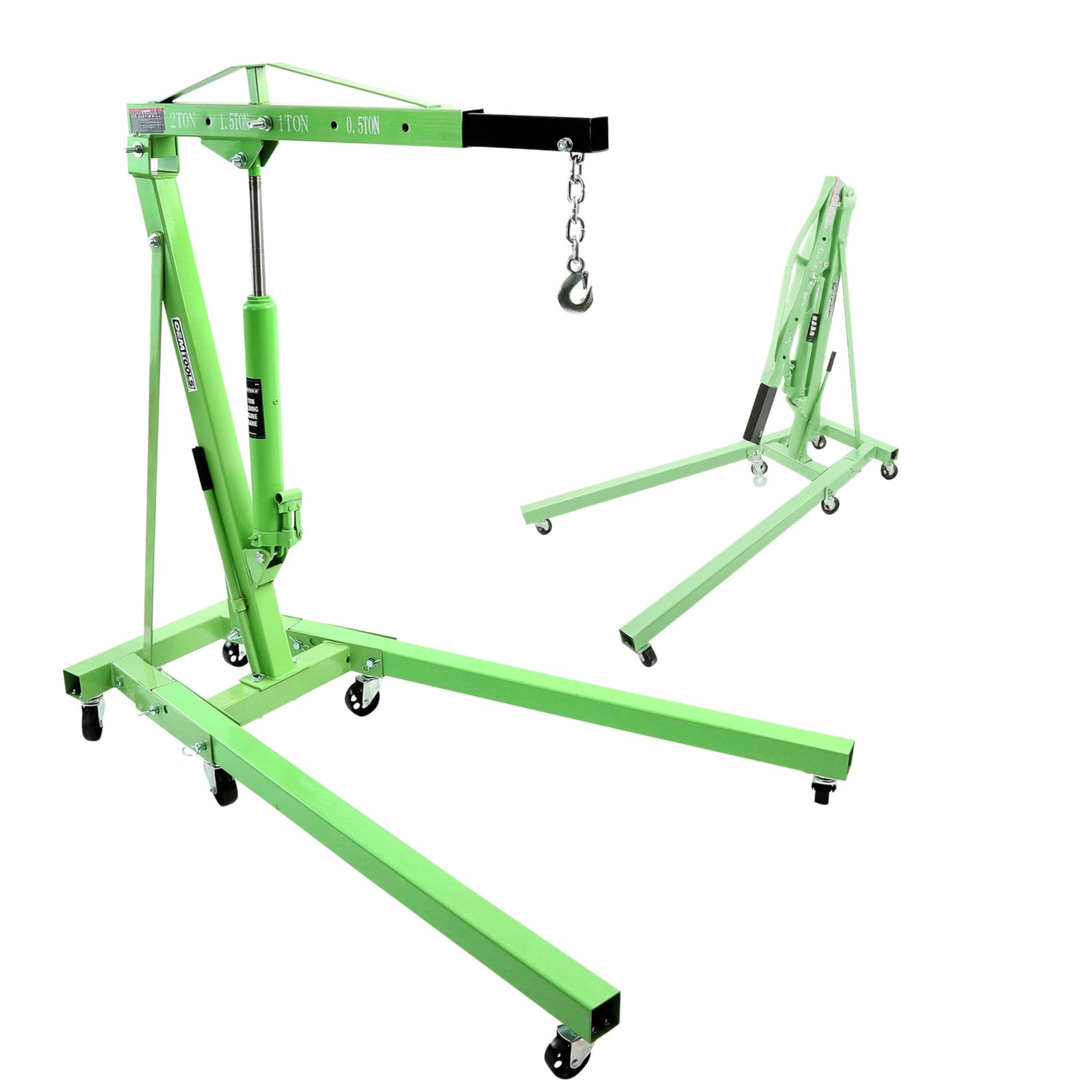 Engine Hoist – 2 Ton Foldable Cherry Picker Crane – Adjustable Boom – 4 Wheel Steel Caster Lift – Garage Engine Removal & Transport Tool