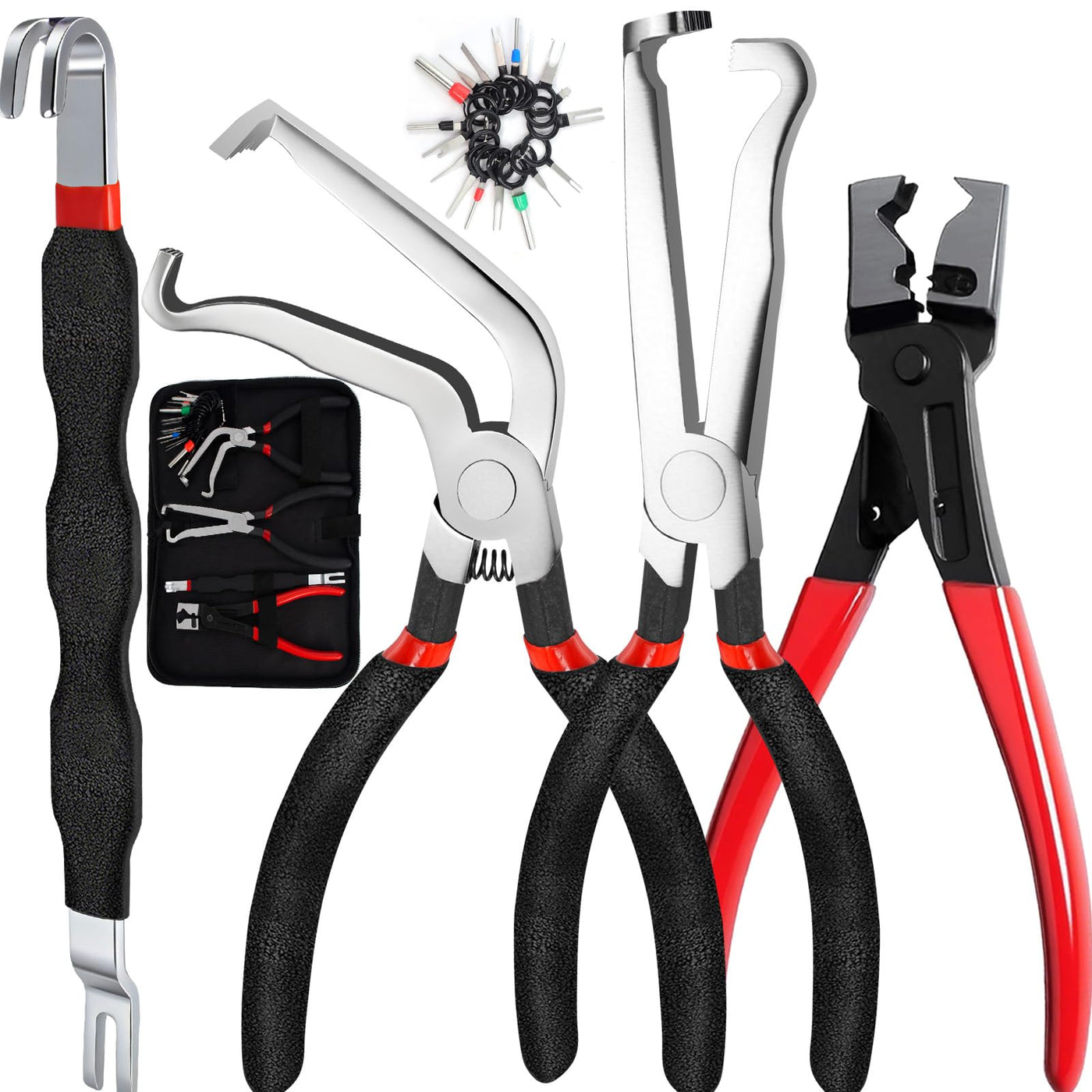 Electrical Disconnect Pliers Set – 5PCS Terminal Pin Removal Tool Kit – Auto Wire Connector & Clip Release Tools – Automotive Repair Kit – Storage Bag