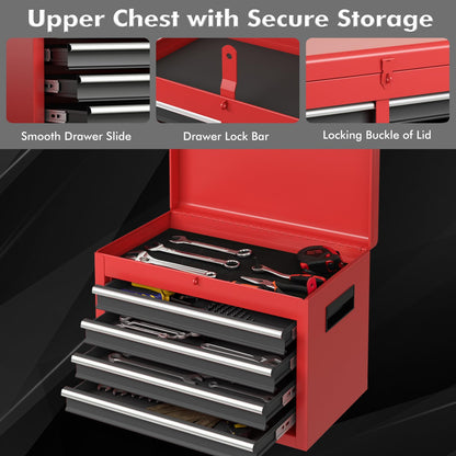 Rolling Tool Chest – 5 Drawer Tool Box – Lockable Wheels – Sliding Drawers – Detachable Top – Adjustable Shelf – Garage Workshop Storage Cabinet