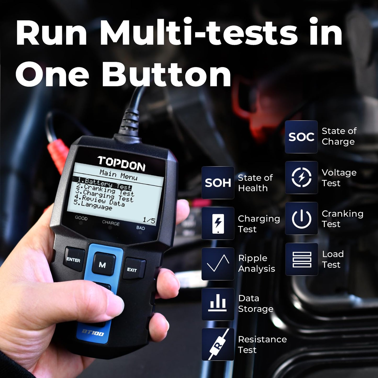 Car Battery Tester – 12V Load Tester – 100-2000CCA – Alternator Starter Charging Cranking System Analyzer – Automotive Digital Battery Diagnostic Tool – Car Truck Motorcycle ATV SUV Boat Yacht