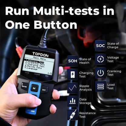 Car Battery Tester – 12V Load Tester – 100-2000CCA – Alternator Starter Charging Cranking System Analyzer – Automotive Digital Battery Diagnostic Tool – Car Truck Motorcycle ATV SUV Boat Yacht
