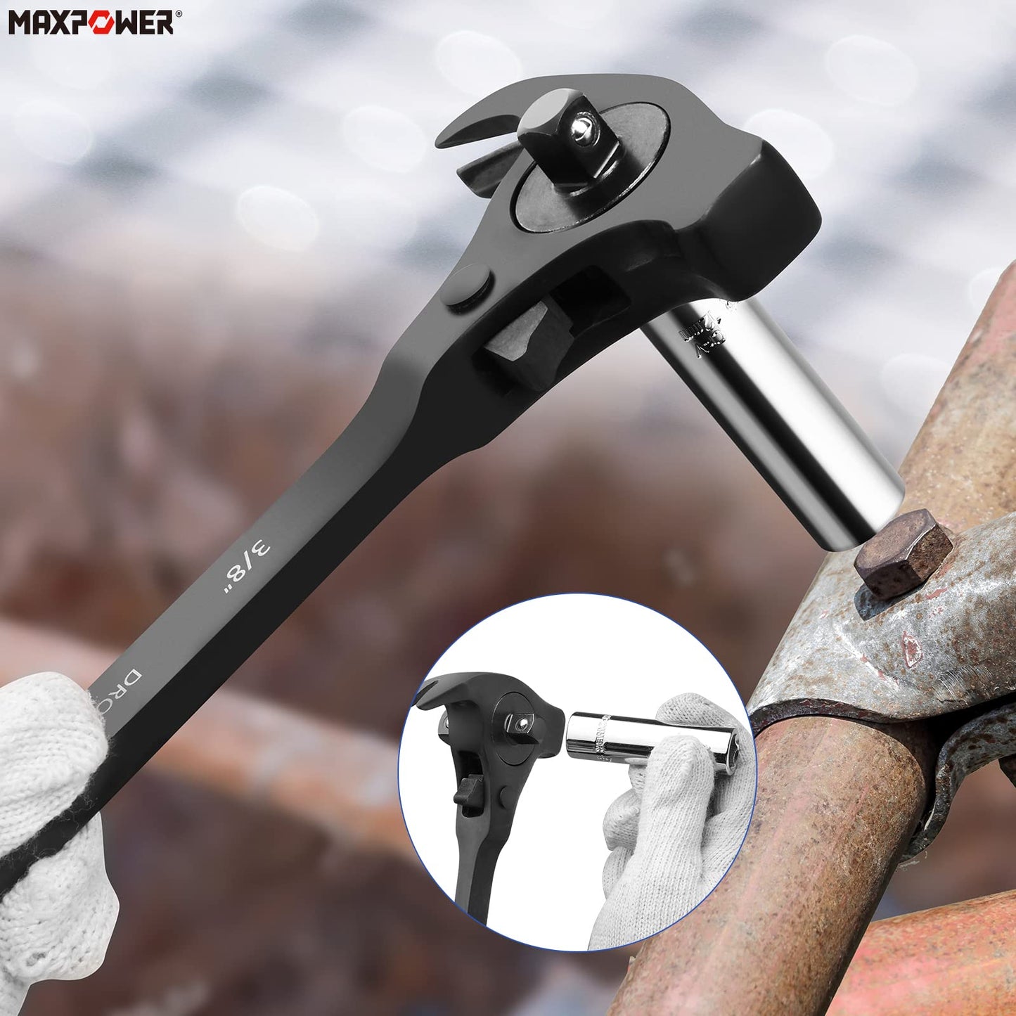 Scaffold Ratchet Wrench – 1/2" & 3/8" Drive – Podger Spanner – Multi-Function Pry Bar & Hammer Tool – Heavy Duty Construction Tool