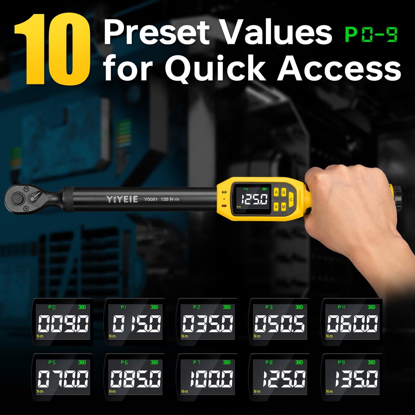 Digital Torque Wrench – 3/8" Drive – 5-99.5 ft-lb – ±1% Accuracy – Smart Alert – Electric Torque Tool – Extension Bars – Automotive Repair