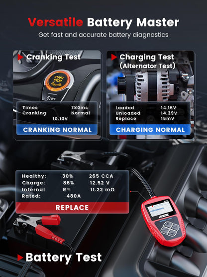 Car Battery Tester – 12V Digital Battery Load Tester – Alternator Starter Charging Cranking Analyzer – 100-2000CCA – Automotive Diagnostic Tool – Car Truck Boat RV Marine