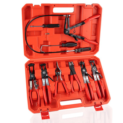 Hose Clamp Pliers Set – 9PCS Long Reach Removal Tool – Flexible Wire Clamp Pliers – Radiator & Coolant Hose Repair Kit – Automotive Tool Set