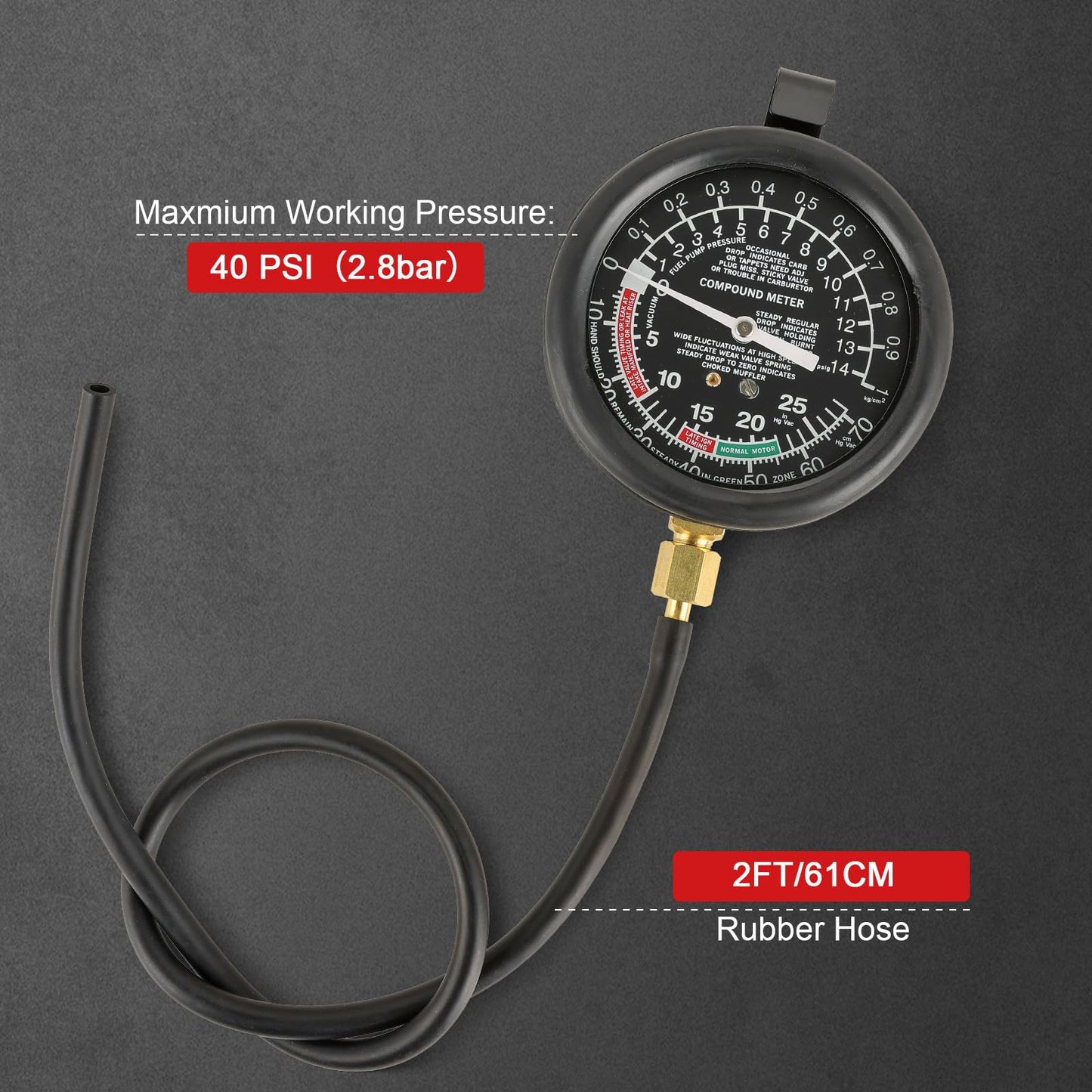 Fuel Pump & Vacuum Tester Gauge Kit – Carburetor Pressure Diagnostic Tool – Fuel System Leakage Tester – Automotive Vacuum & Pressure Test Kit