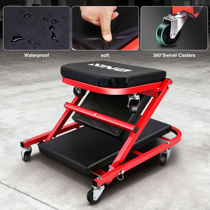 Rolling Creeper Seat – 2-in-1 Foldable Mechanic Creeper – 40" Garage Stool – 150kg Capacity – 6 Wheel Workshop Seat – Automotive Repair Tool