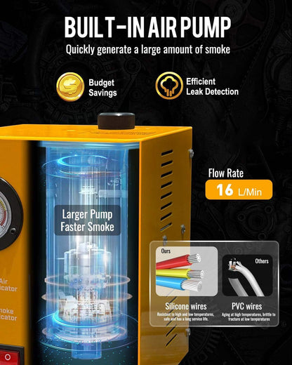 Automotive Smoke Leak Detector – Built-in Air Compressor – EVAP Vacuum Fuel System Leak Tester – Car Diagnostic Smoke Machine – Professional Leak Detection Tool