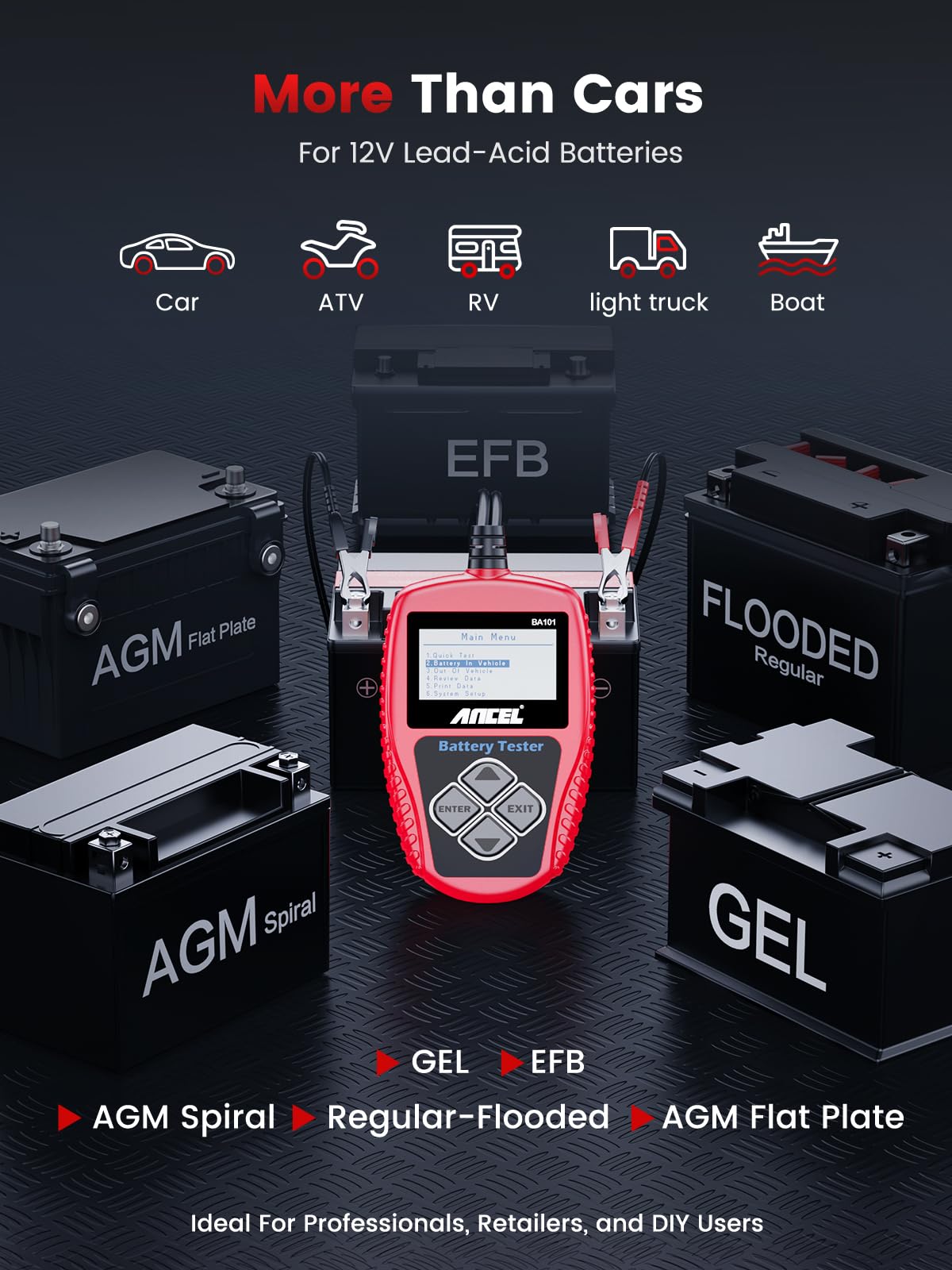Car Battery Tester – 12V Digital Battery Load Tester – Alternator Starter Charging Cranking Analyzer – 100-2000CCA – Automotive Diagnostic Tool – Car Truck Boat RV Marine