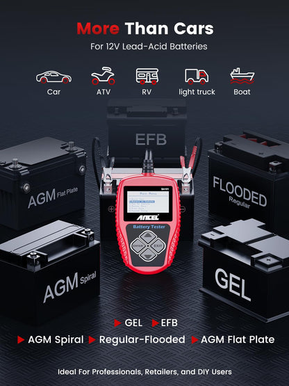 Car Battery Tester – 12V Digital Battery Load Tester – Alternator Starter Charging Cranking Analyzer – 100-2000CCA – Automotive Diagnostic Tool – Car Truck Boat RV Marine