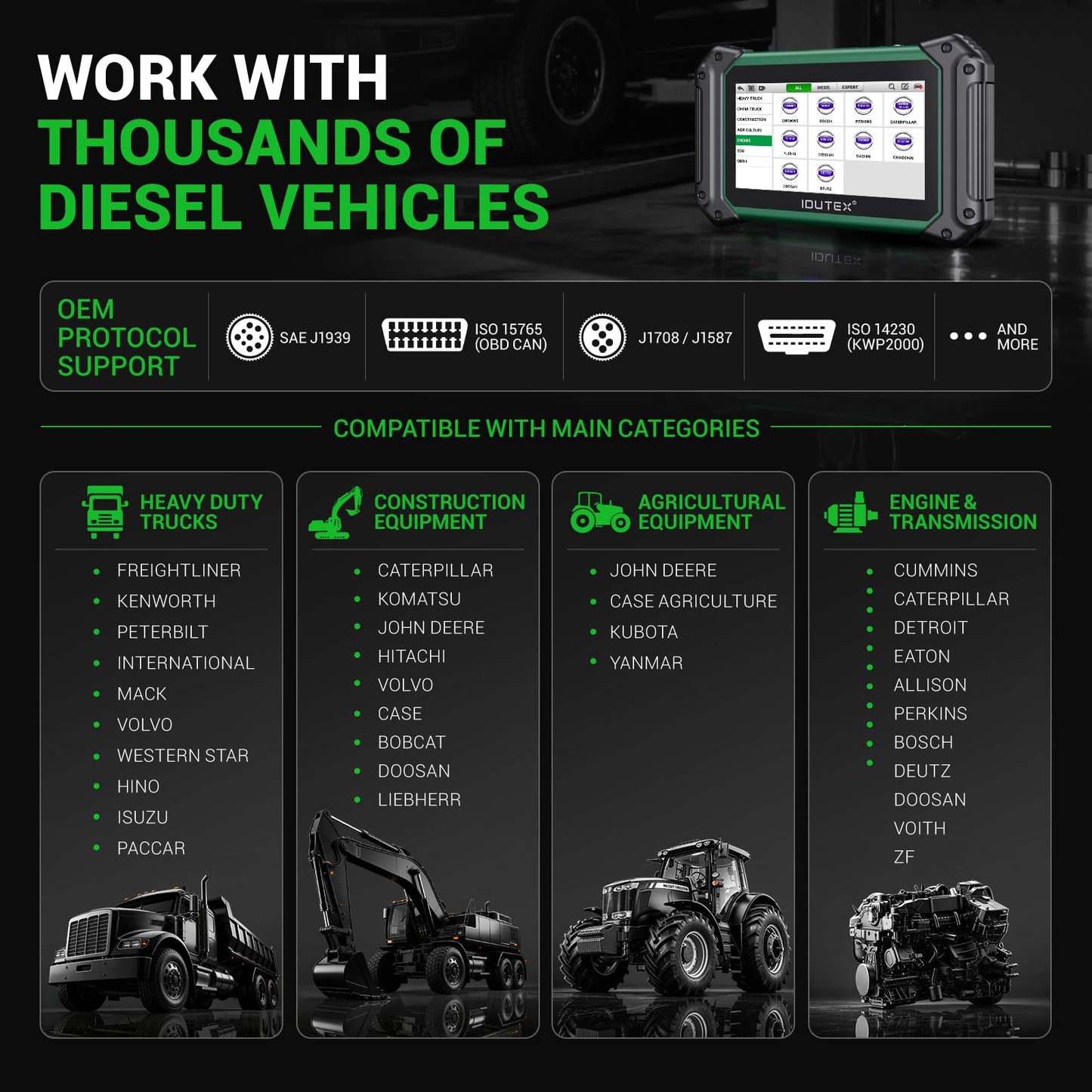 Heavy Duty Truck Diagnostic Scanner – DPF Regeneration – Bidirectional Scan Tool – Full System OBD2 – 42+ Reset Services – Diesel Truck Code Reader