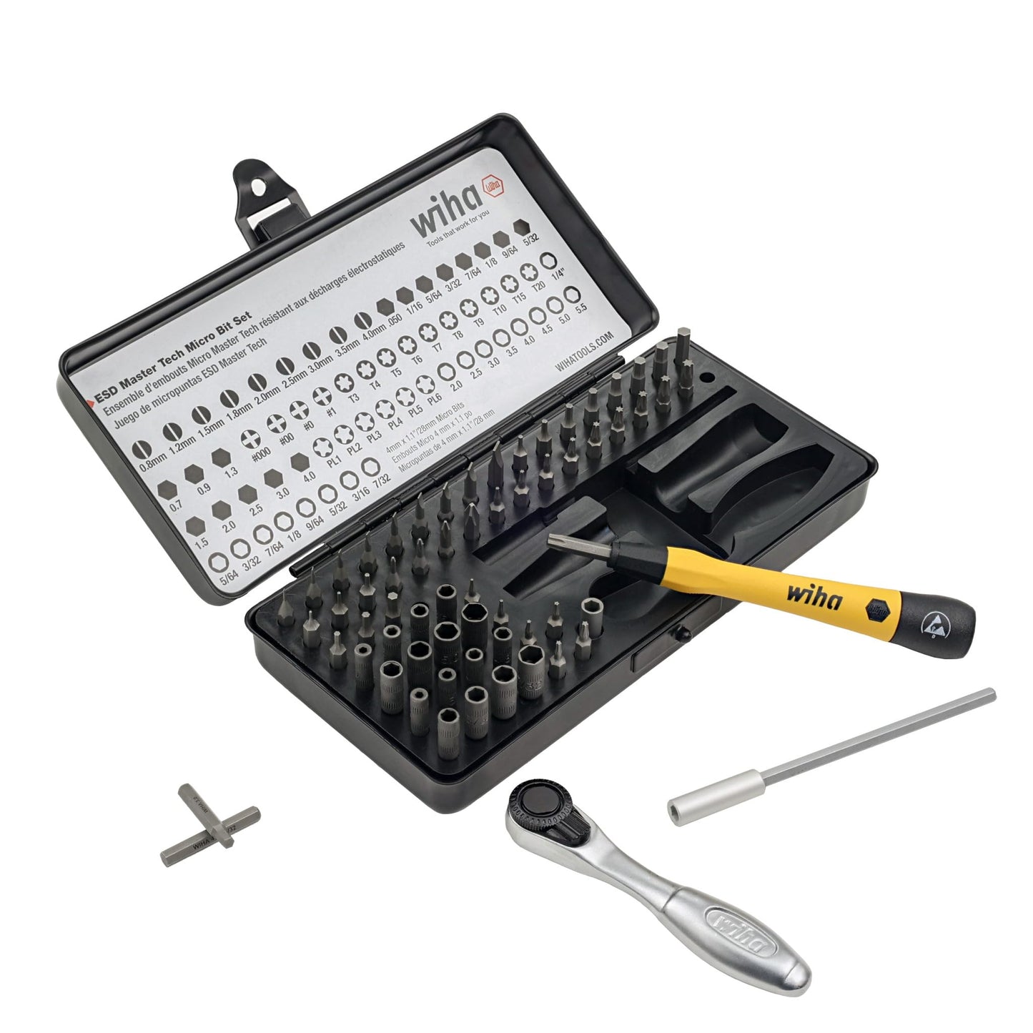 Precision Ratchet Bit Set – 65PCS Micro Bit Kit – ESD Safe System Tool – Technician Repair Kit – Electronics & Fine Work Tool Set