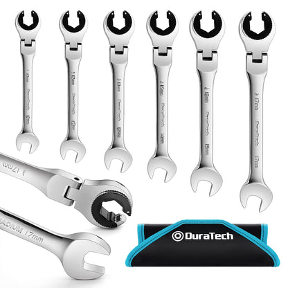 Ratcheting Wrench Set – 6PCS Metric – 10-17mm – 72-Tooth Flex Head – CR-V Steel – Open End – Organizer Bag