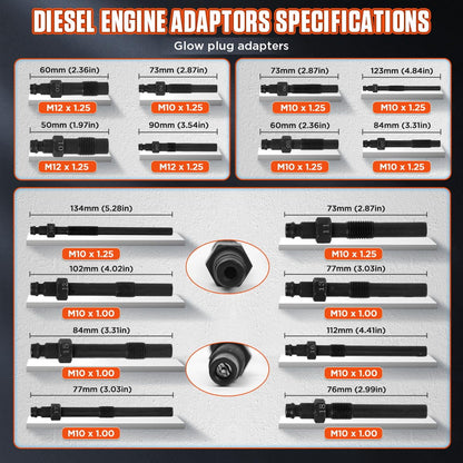 Engine Compression Tester Kit – 46PCS Petrol & Diesel Cylinder Leak Down Test Kit – Dual Gauge Compression & Leakage Diagnostic Tool – Automotive Engine Compression Gauge Set – HDI TDCi Compatible