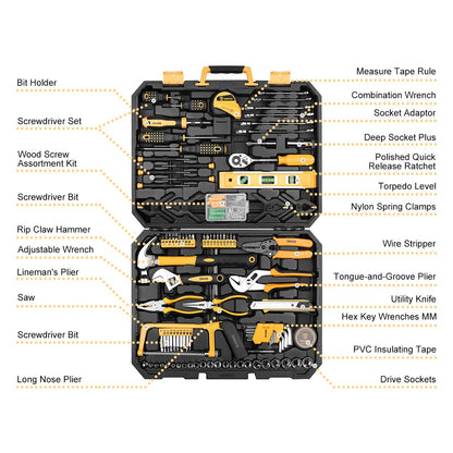 Mechanics Tool Set – 228PCS Socket Wrench Kit – 1/4" 3/8" 1/2" Drive – SAE & Metric – Hand Tools Combo Kit – Auto Repair Tool Set – Storage Case