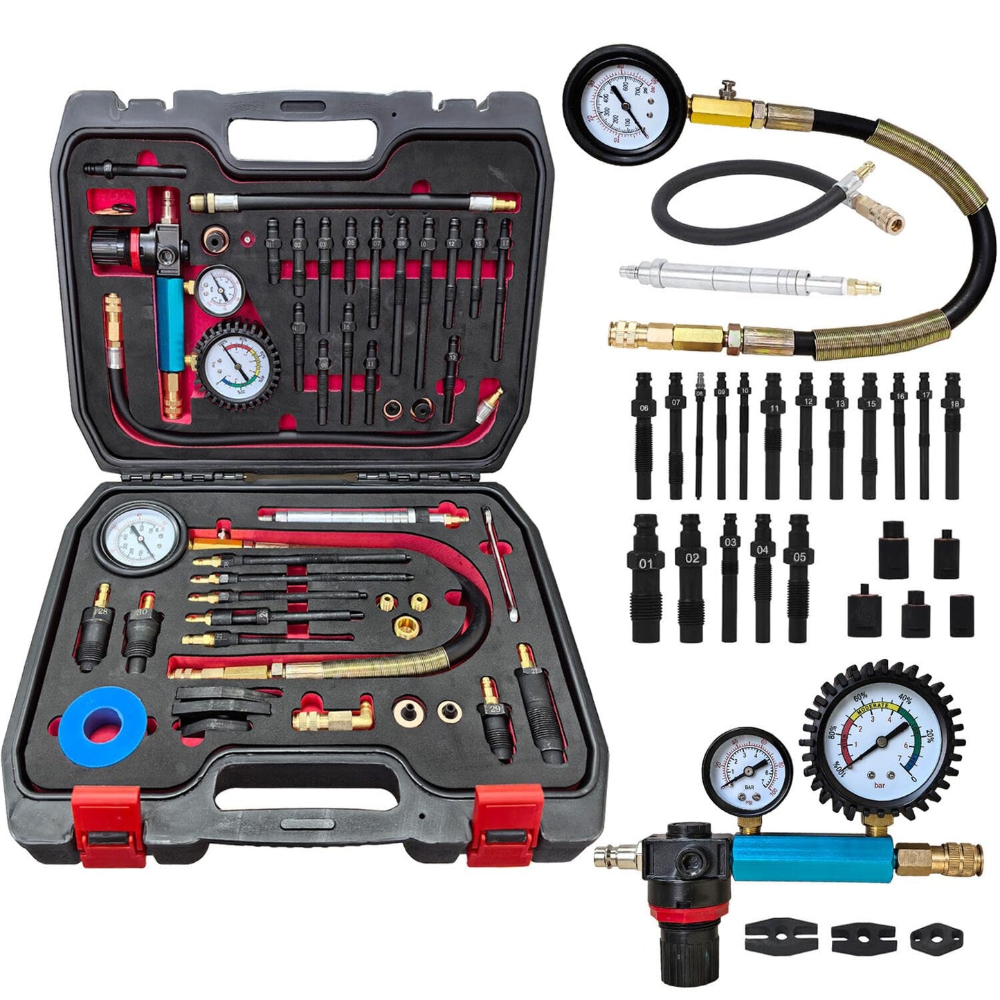 Engine Compression & Leak Down Tester Kit – Diesel & Petrol Diagnostic Tool – Dual Gauge Cylinder Pressure Tester – Automotive Engine Maintenance Scan Kit