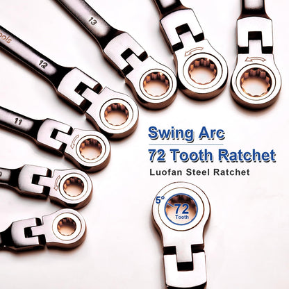 Ratcheting Wrench Set – 15PCS SAE – 1/4"–1" – 72-Tooth Flex Head – Cr-V Heavy Duty – Combination Wrenches – Organizer Roll Bag