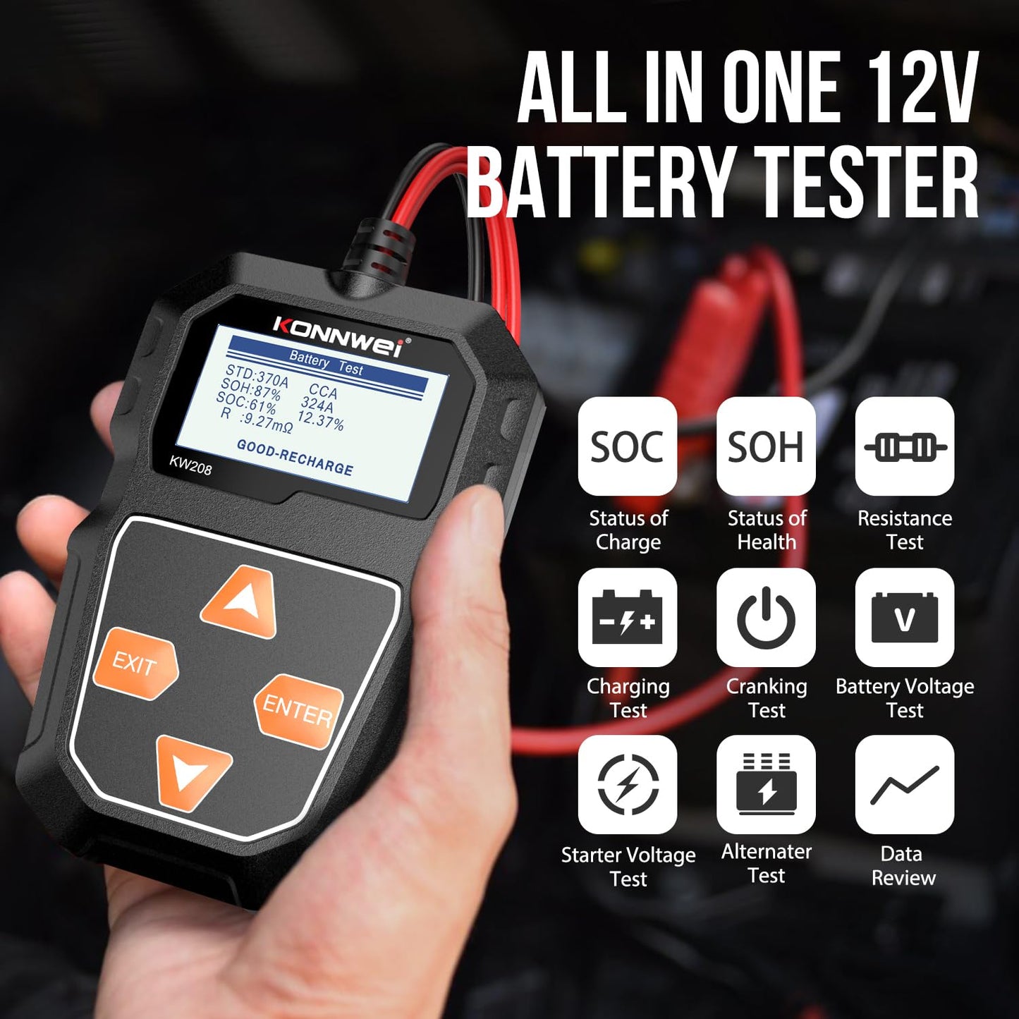 Car Battery Tester – 12V Battery Load Tester – Alternator Starter Charging Cranking System Analyzer – Automotive Digital Battery Diagnostic Tool – Car Truck Motorcycle Marine