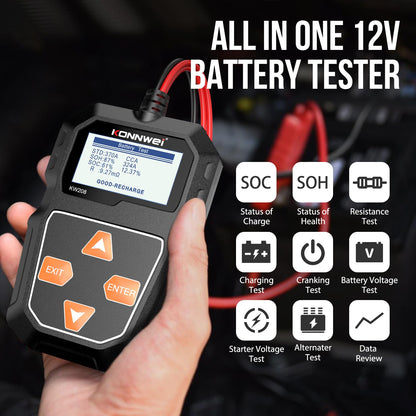 Car Battery Tester – 12V Battery Load Tester – Alternator Starter Charging Cranking System Analyzer – Automotive Digital Battery Diagnostic Tool – Car Truck Motorcycle Marine
