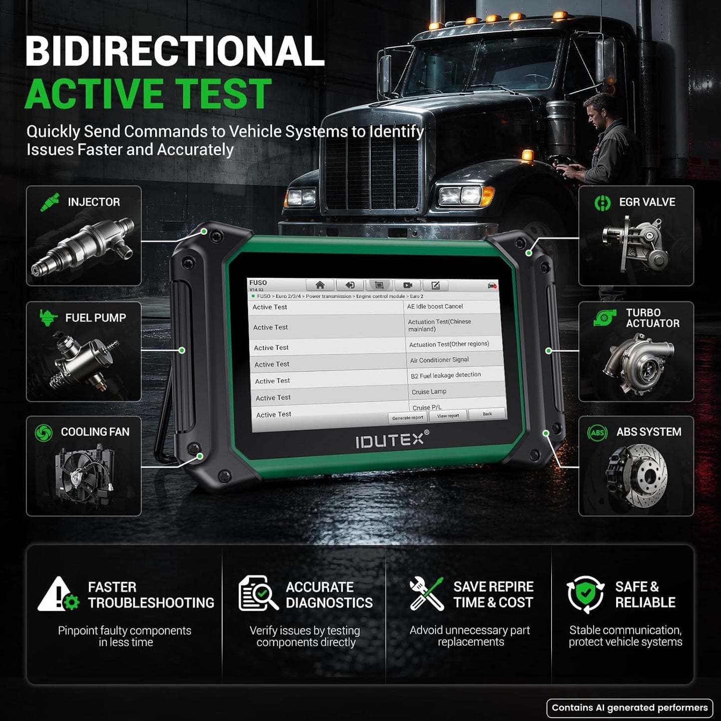 Heavy Duty Truck Diagnostic Scanner – DPF Regeneration – Bidirectional Scan Tool – Full System OBD2 – 42+ Reset Services – Diesel Truck Code Reader