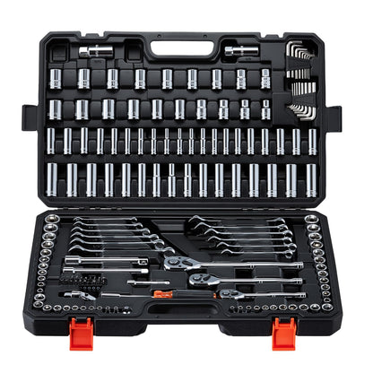 Mechanics Tool Set – 159PCS Socket & Wrench Kit – 1/4" 3/8" 1/2" Drive – SAE & Metric – Screwdriver Bits – Auto Repair Tool Kit – Storage Case